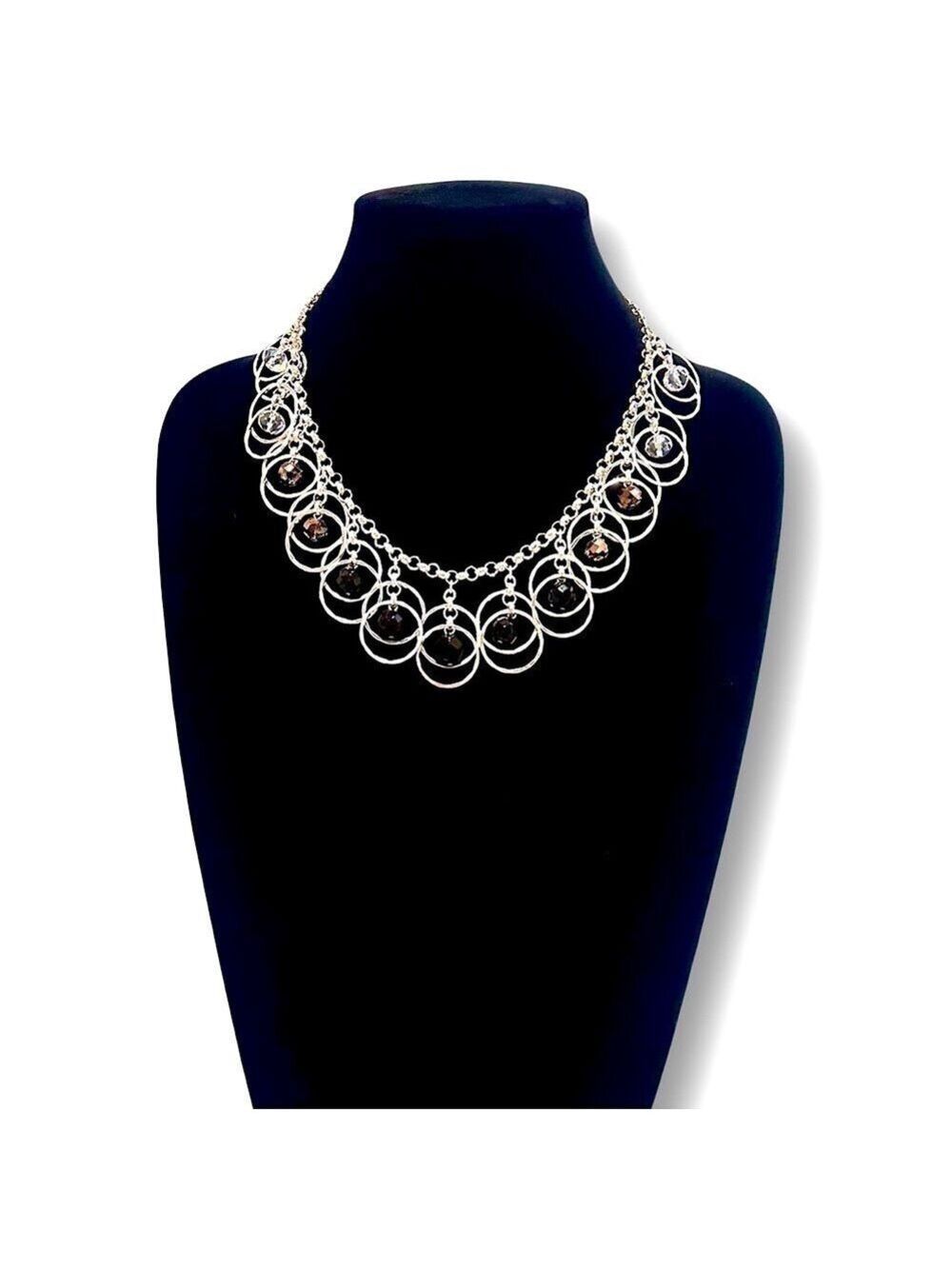 WHITE HOUSE BLACK MARKET Silver Hoop Beaded Bib Necklace NWT